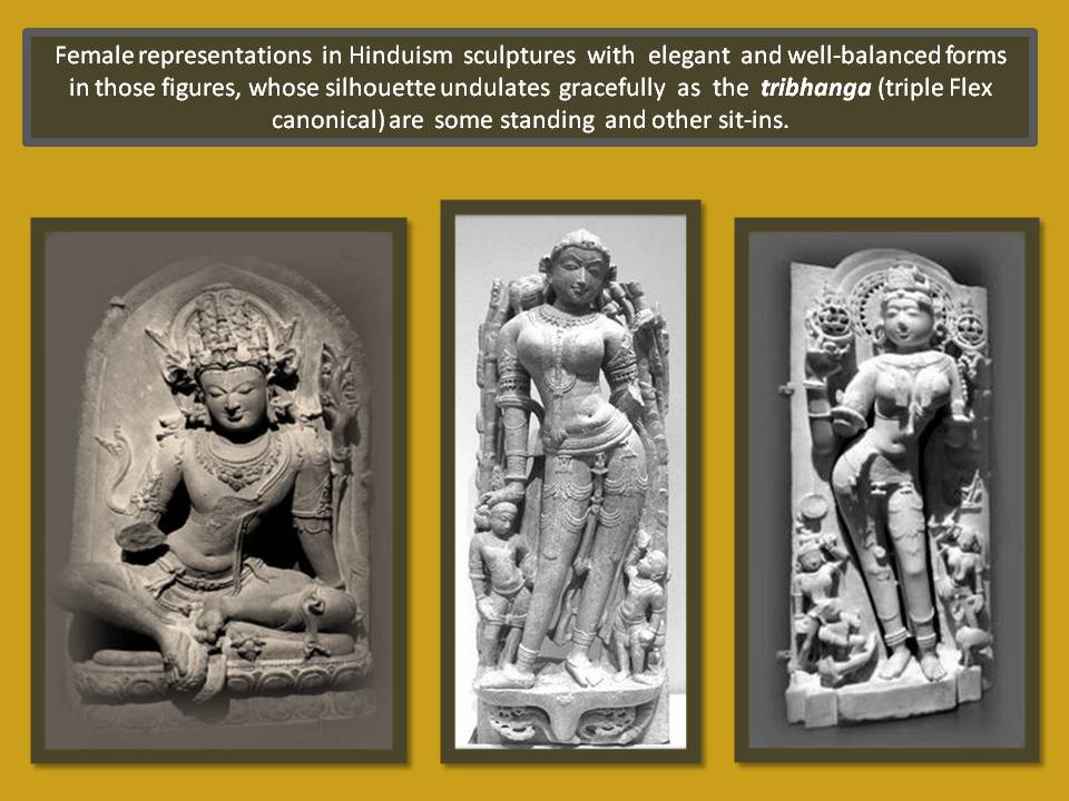 Female representation in Hinduism sculpture with the Tribhanga.