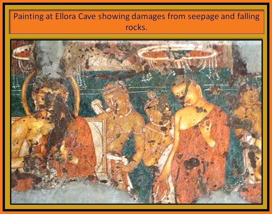 painting at Ellora Cave with damages