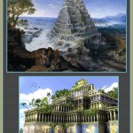 artistic representation over Babylon mythical buildings